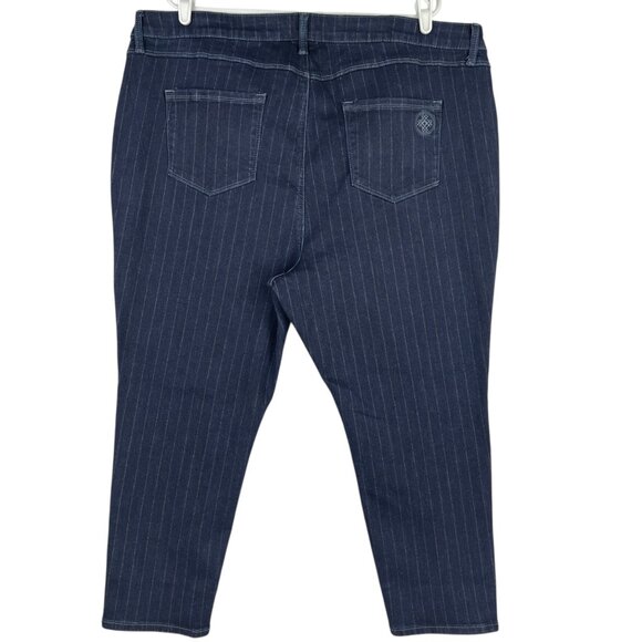Laurie Felt Women Metallic Pinstripe Ankle Skinny Navy Jeans 26WP Mid-Rise NWT - Picture 2 of 12